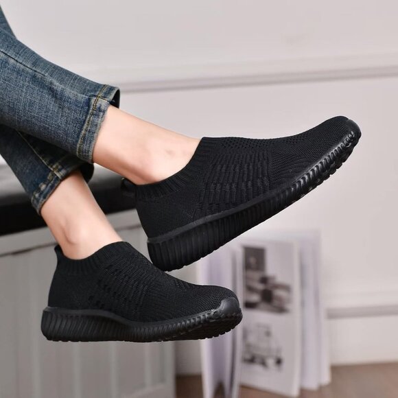 Women's Black Athletic Walking Casual Mesh-Comfortable Tennis Workout Sneakers - Picture 4 of 8